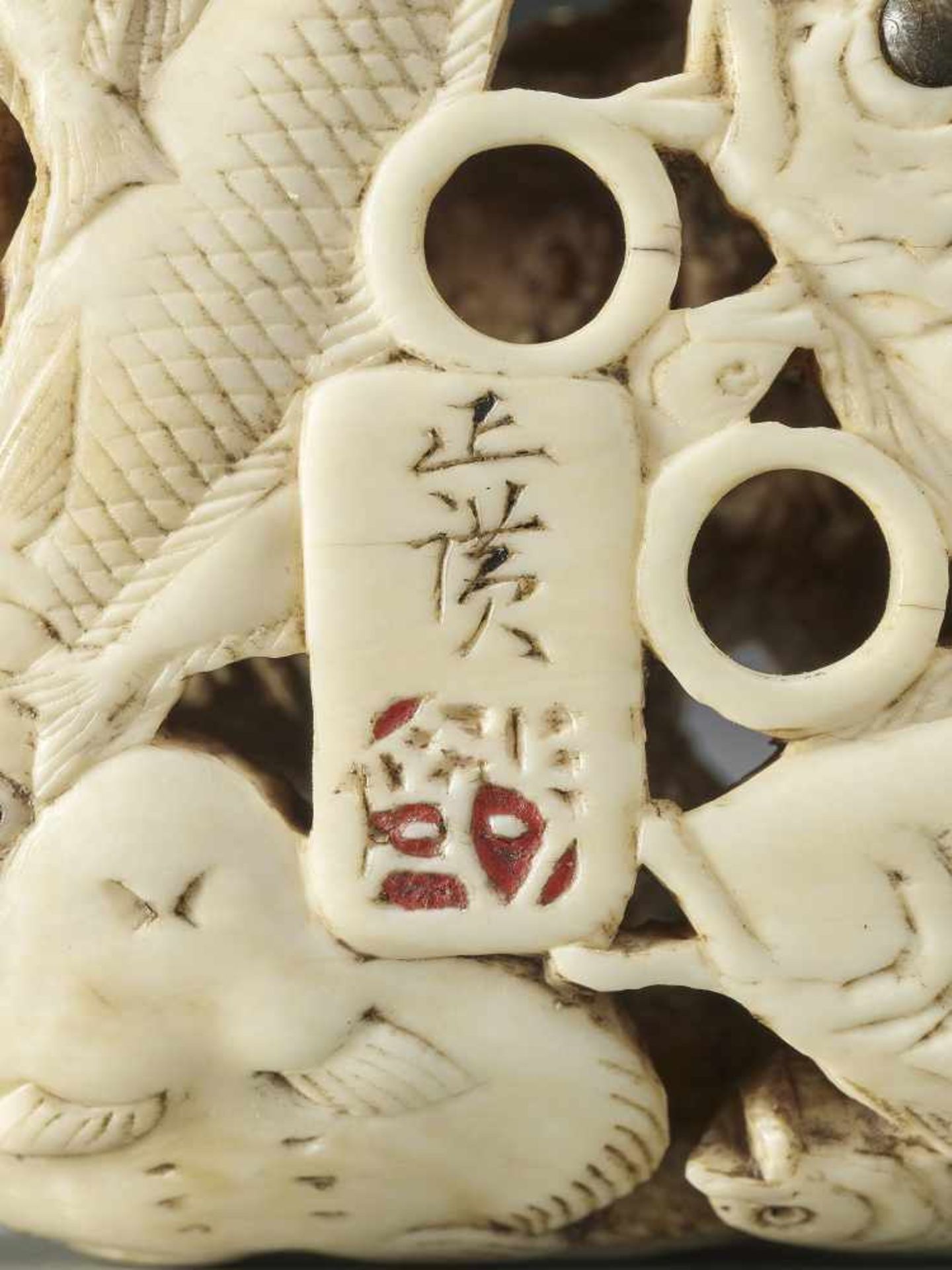 HOSAI MASAHIRO: A LARGE IVORY NETSUKE WITH MARINE LIFE - Image 9 of 10