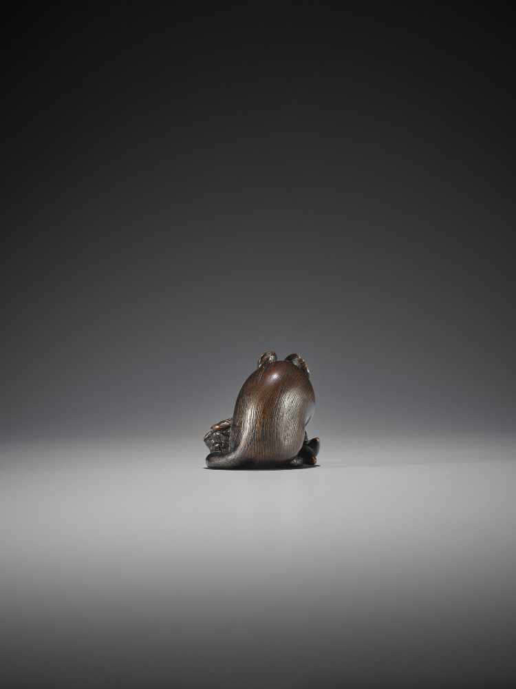 A FINE KYOTO SCHOOL WOOD NETSUKE OF A RAT WITH DAIKON - Image 5 of 8