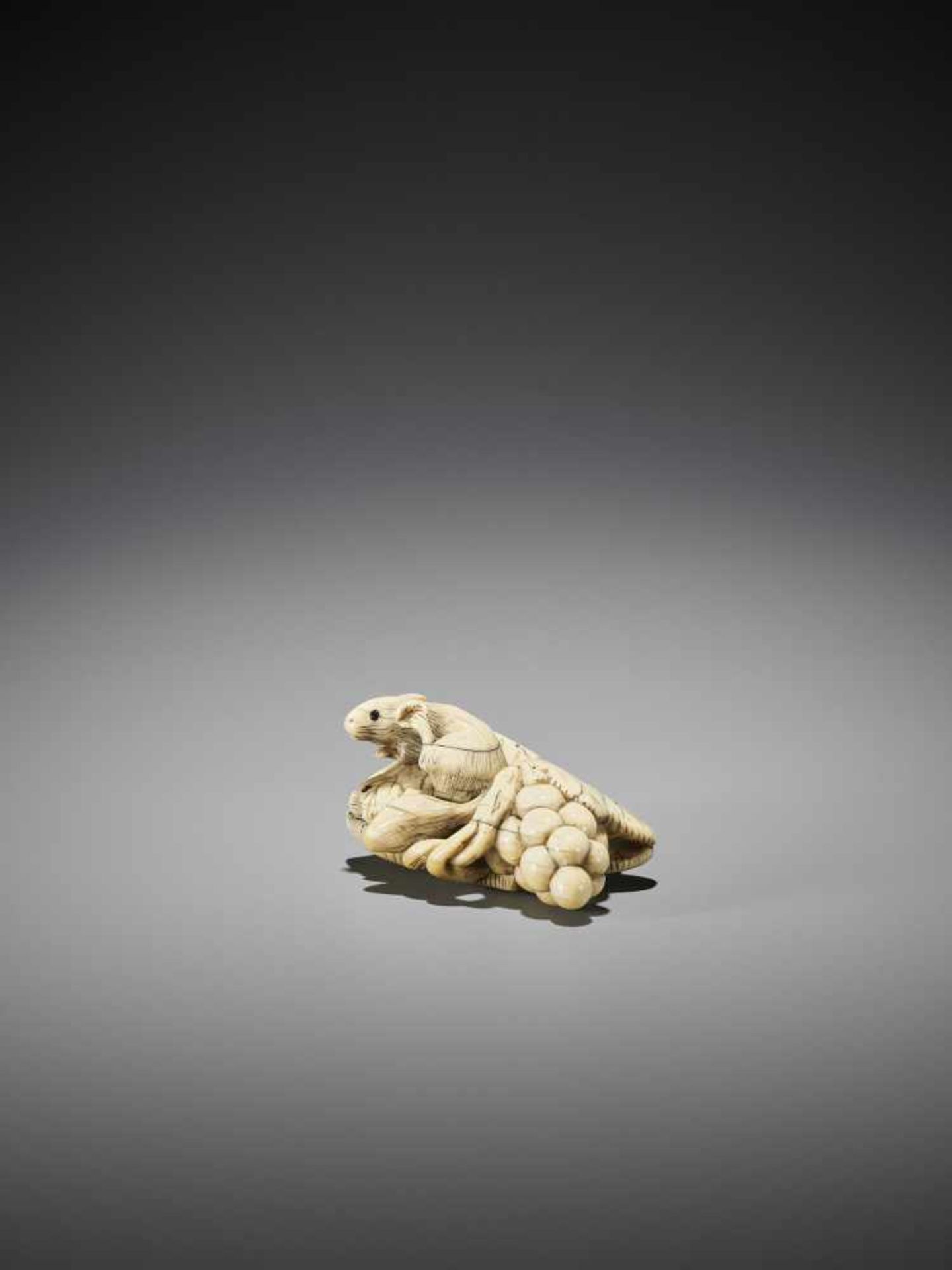 AN IVORY NETSUKE OF A SQUIRELL AND GRAPES - Image 5 of 10