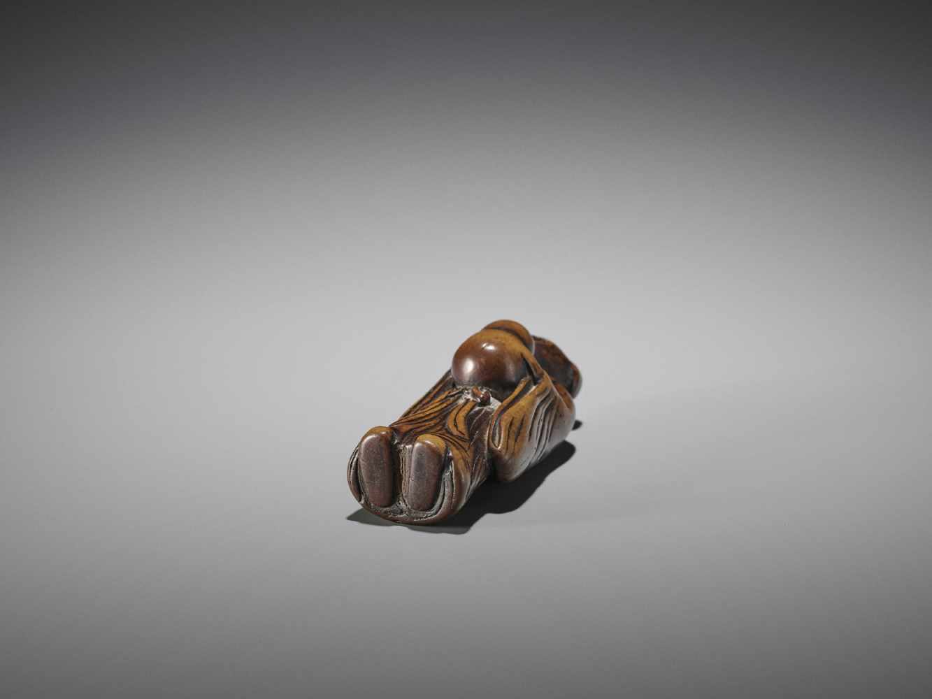 AN EARLY WOOD NETSUKE OF A CHINESE SAGE WITH GOURD - Image 7 of 7