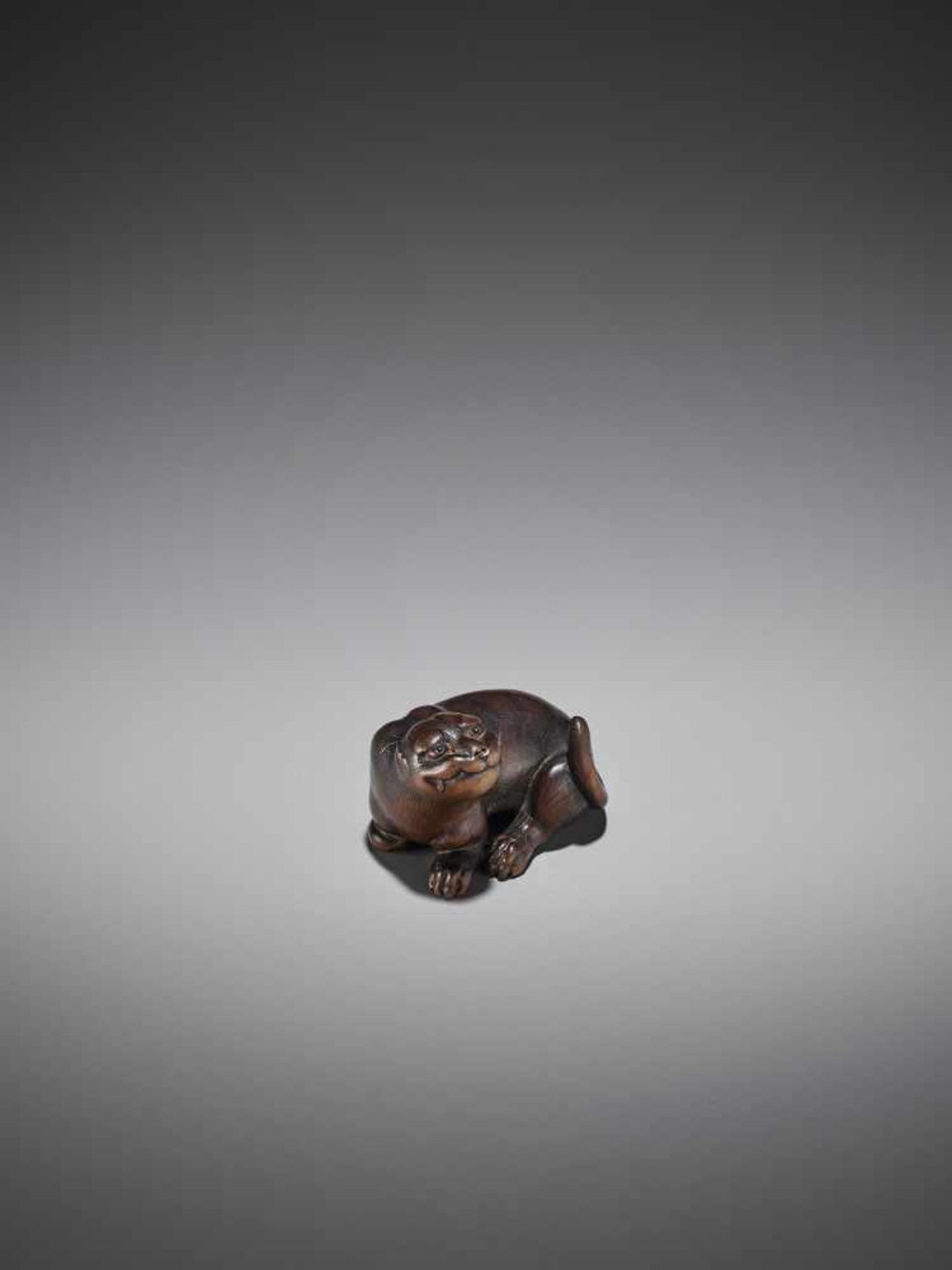 RANTEI: A RARE WOOD NETSUKE OF A TIGER - Bild 2 aus 11