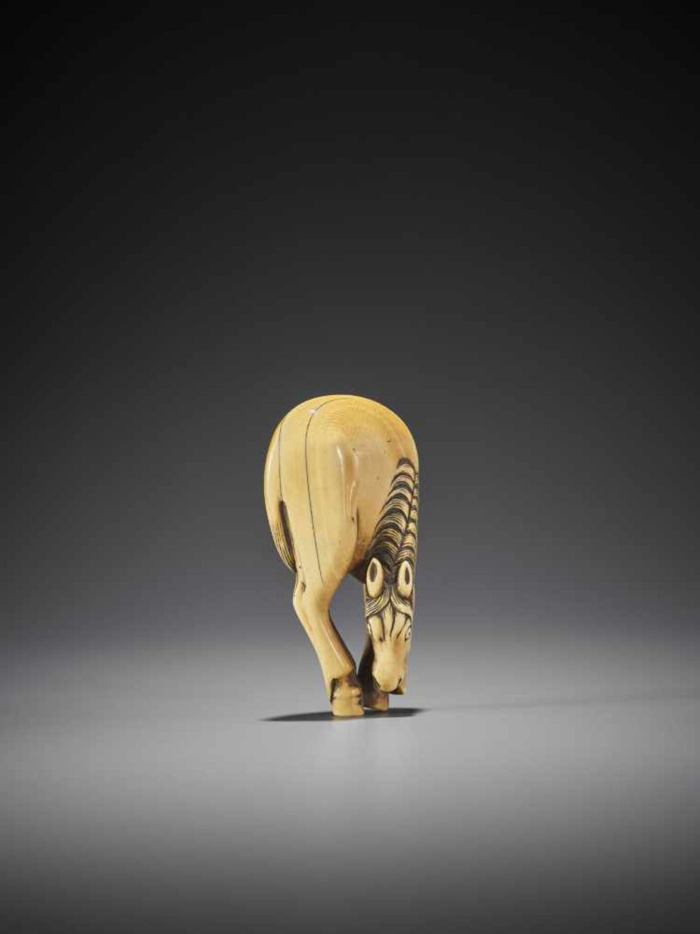 A FINE AND LARGE IVORY NETSUKE OF A GRAZING HORSE - Image 7 of 9