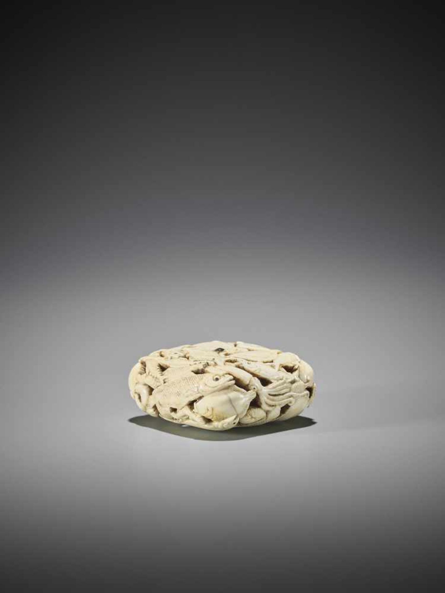 HOSAI MASAHIRO: A LARGE IVORY NETSUKE WITH MARINE LIFE - Image 8 of 10