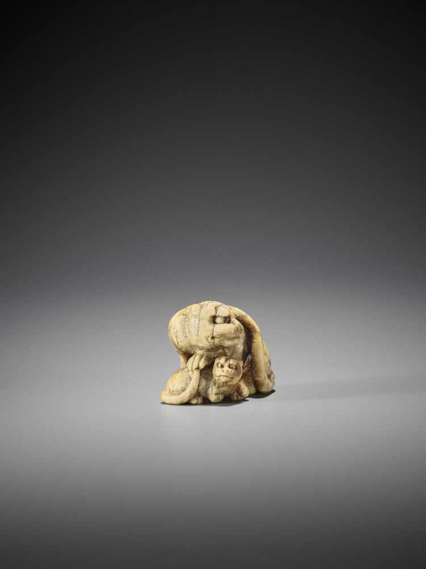 TOMOTADA: AN IVORY NETSUKE OF A TIGER AND CUB - Image 3 of 12