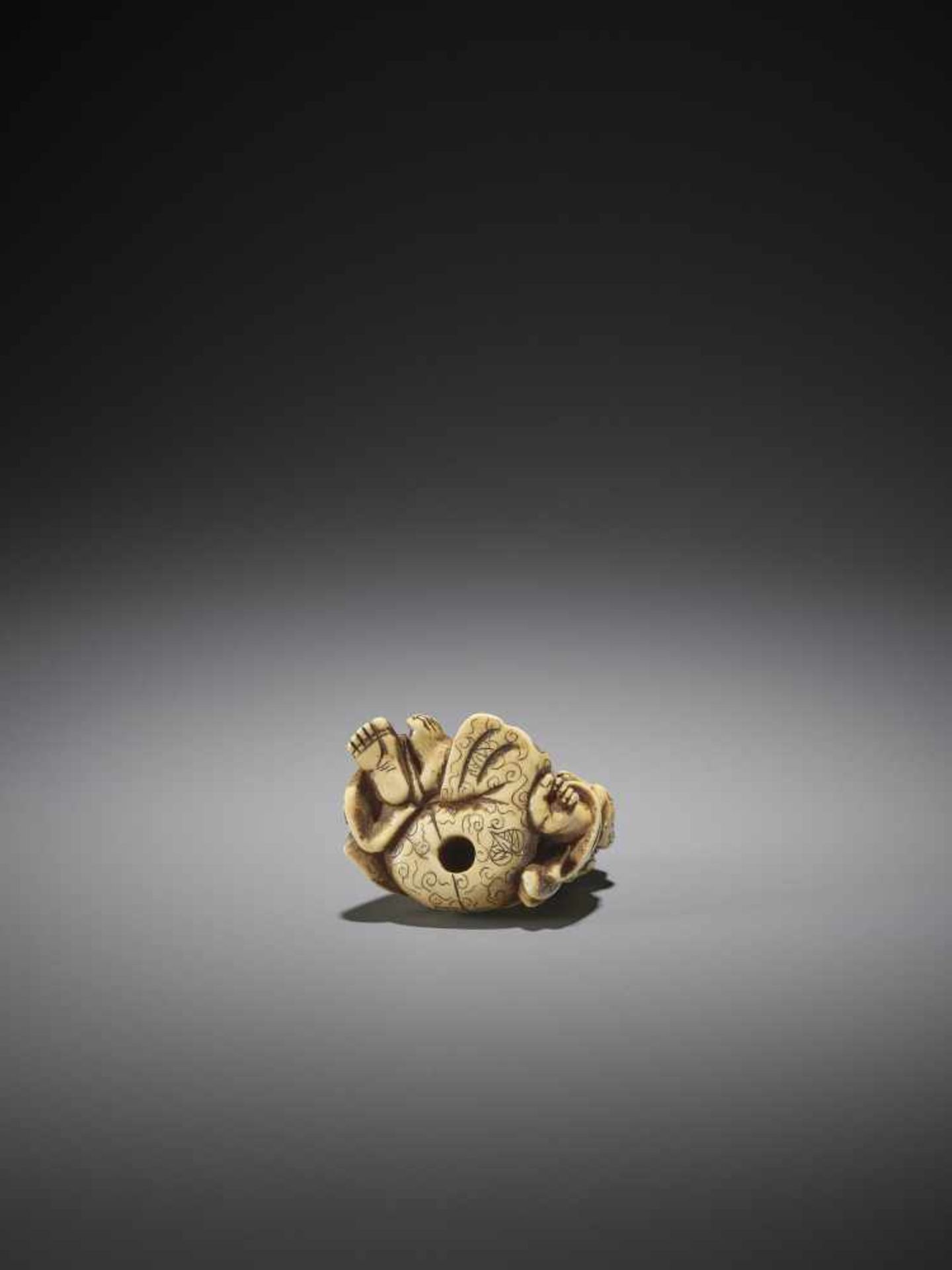 A LARGE AND POWERFUL IVORY NETSUKE OF GAMA SENNIN - Image 12 of 12