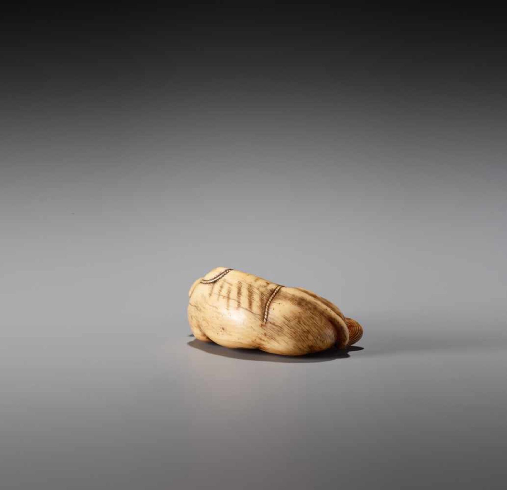 TOMOTADA: A POWERFUL IVORY NETSUKE OF A RECUMBENT OX - Bild 6 aus 9