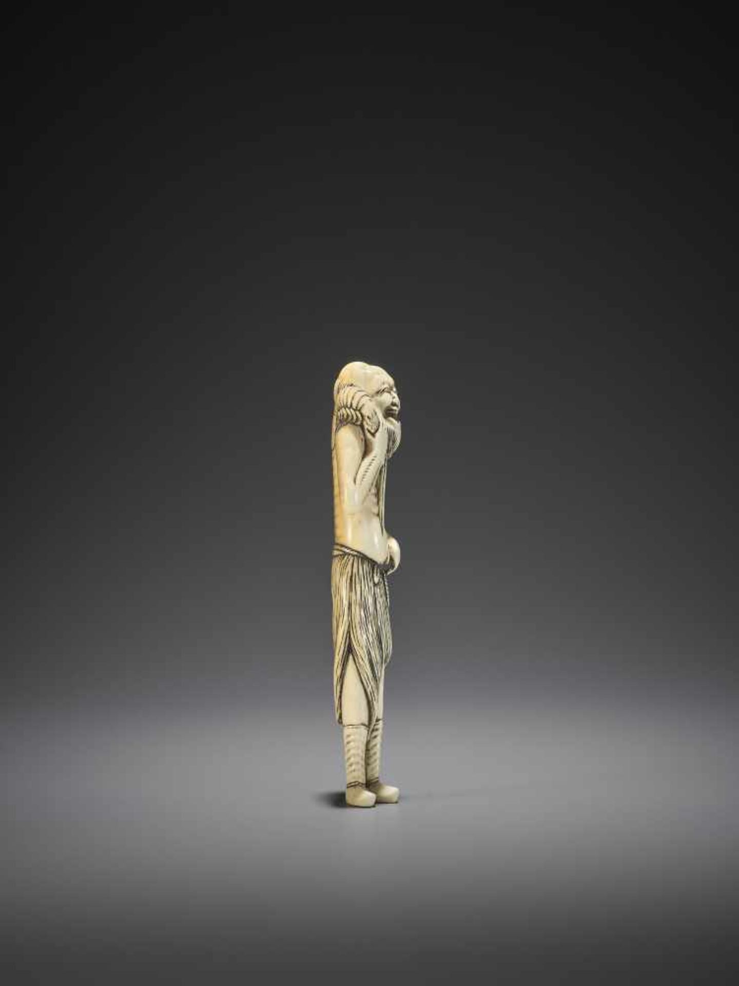 A RARE TALL IVORY NETSUKE OF THE PRAWN SENNIN KENSU - Image 8 of 10