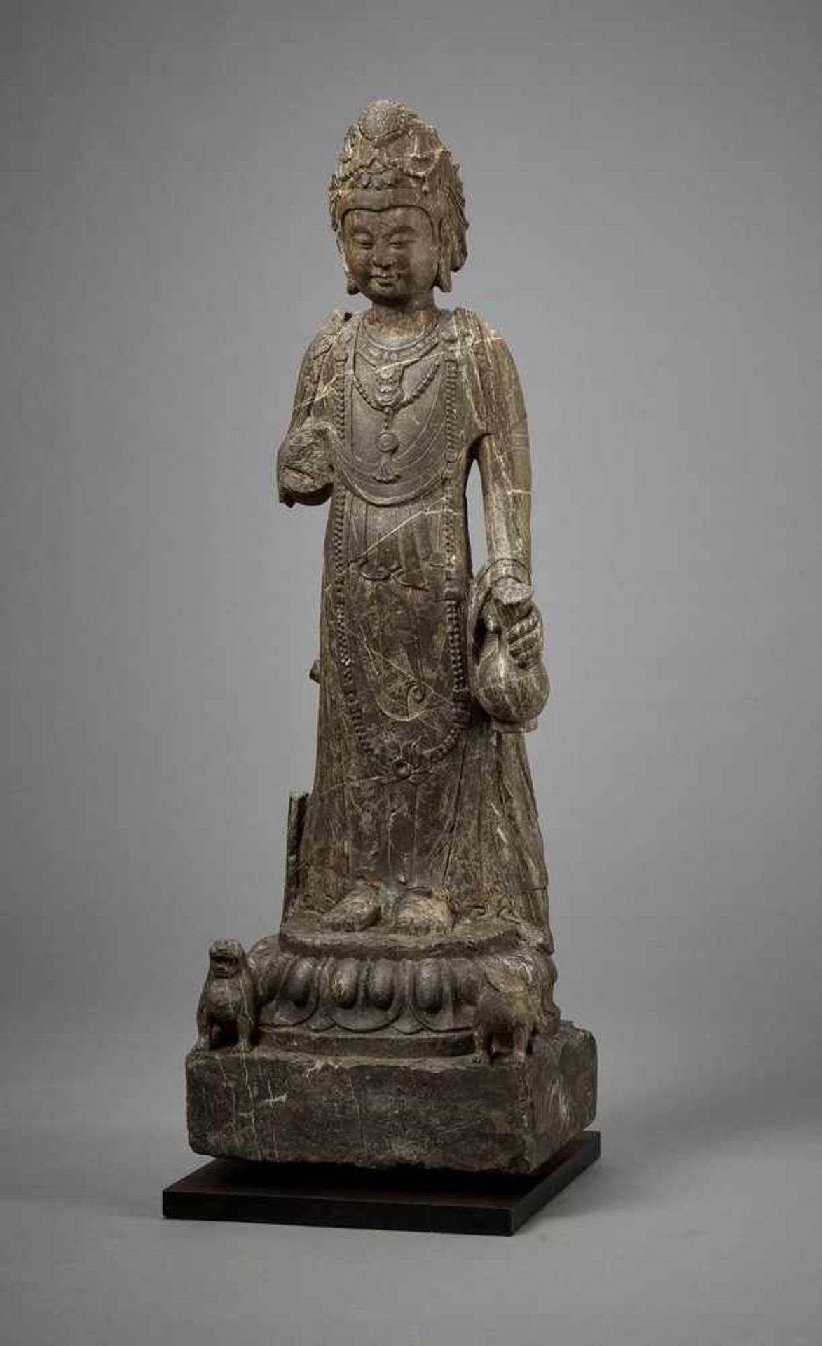 AN EXCEPTIONAL LARGE LIMESTONE FIGURE OF A BODHISATTVA, TANG DYNASTY