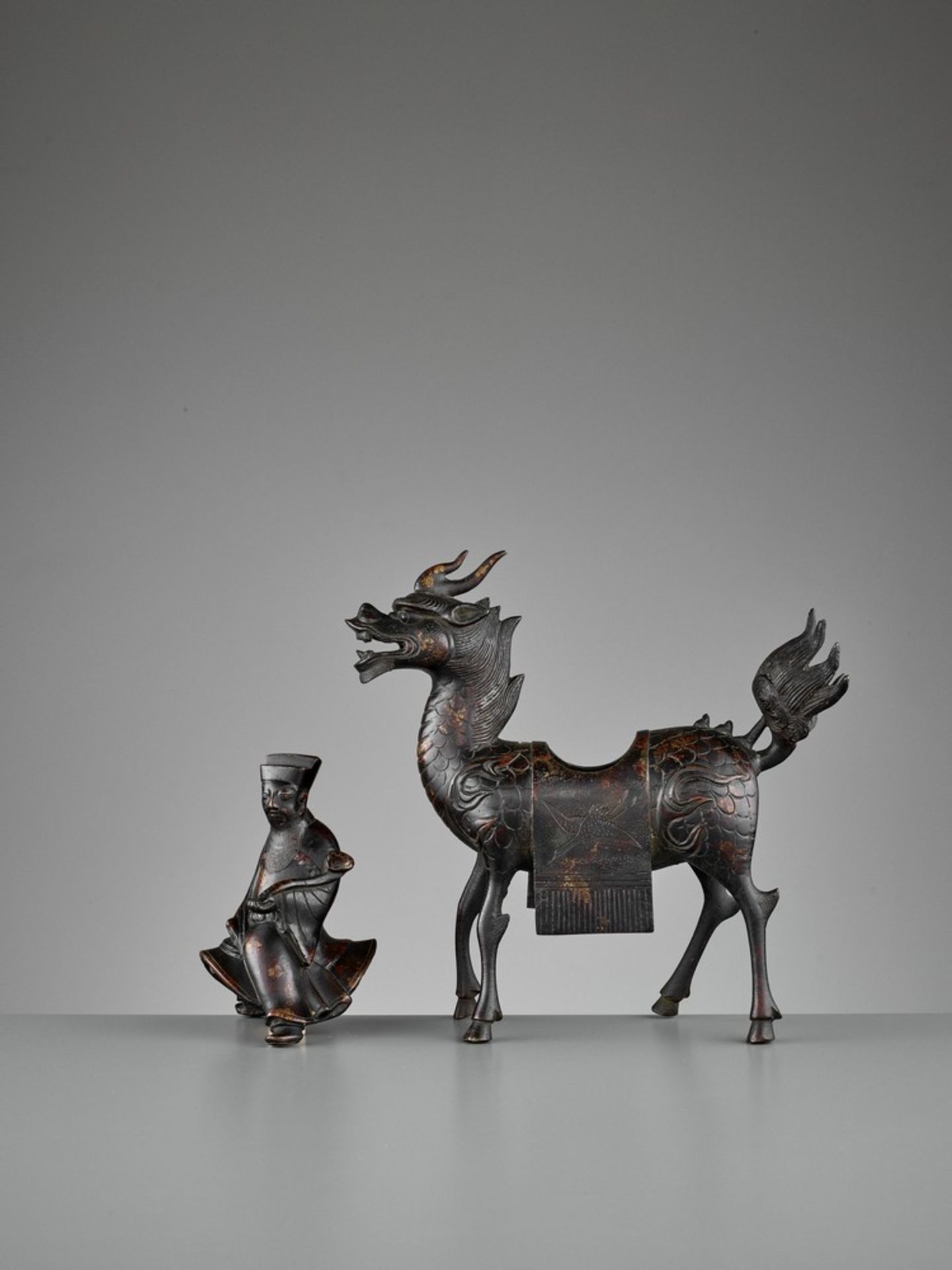 A ‘QILIN AND DIGNITARY’ BRONZE CENSER, QING <br - Image 13 of 13