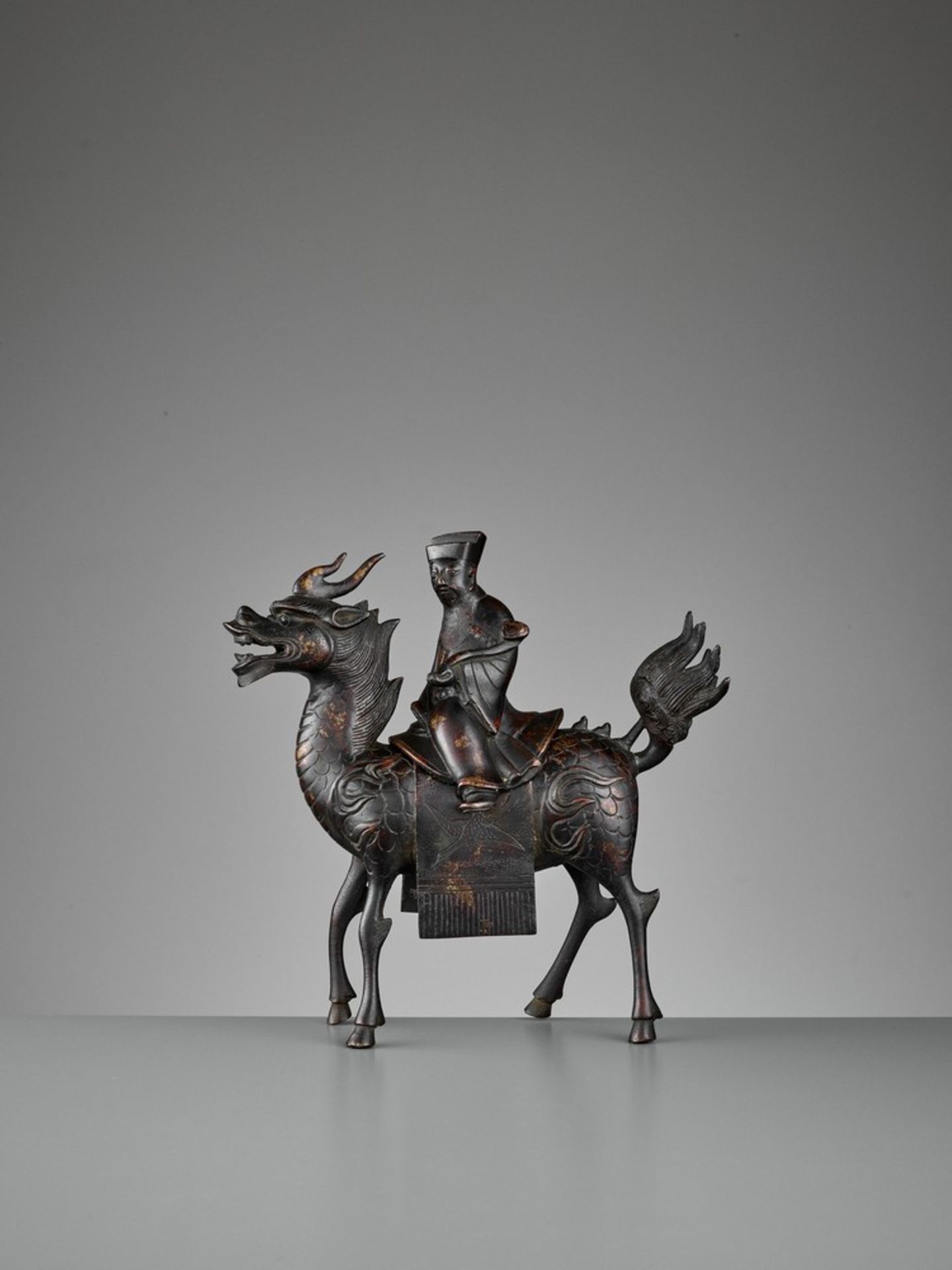 A ‘QILIN AND DIGNITARY’ BRONZE CENSER, QING <br - Image 2 of 13