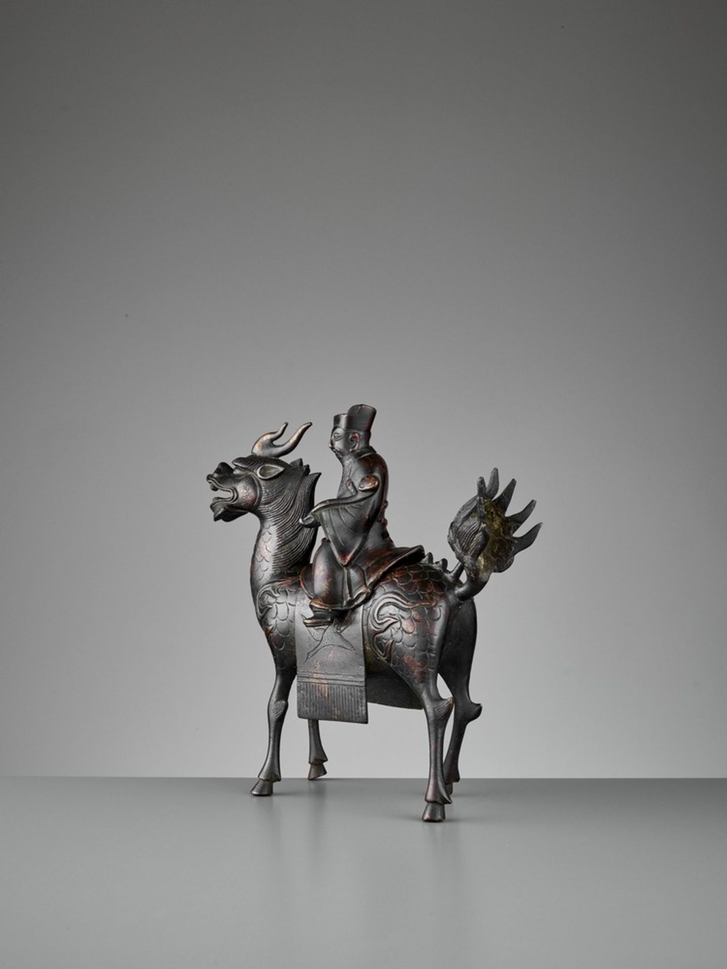 A ‘QILIN AND DIGNITARY’ BRONZE CENSER, QING <br - Image 3 of 13