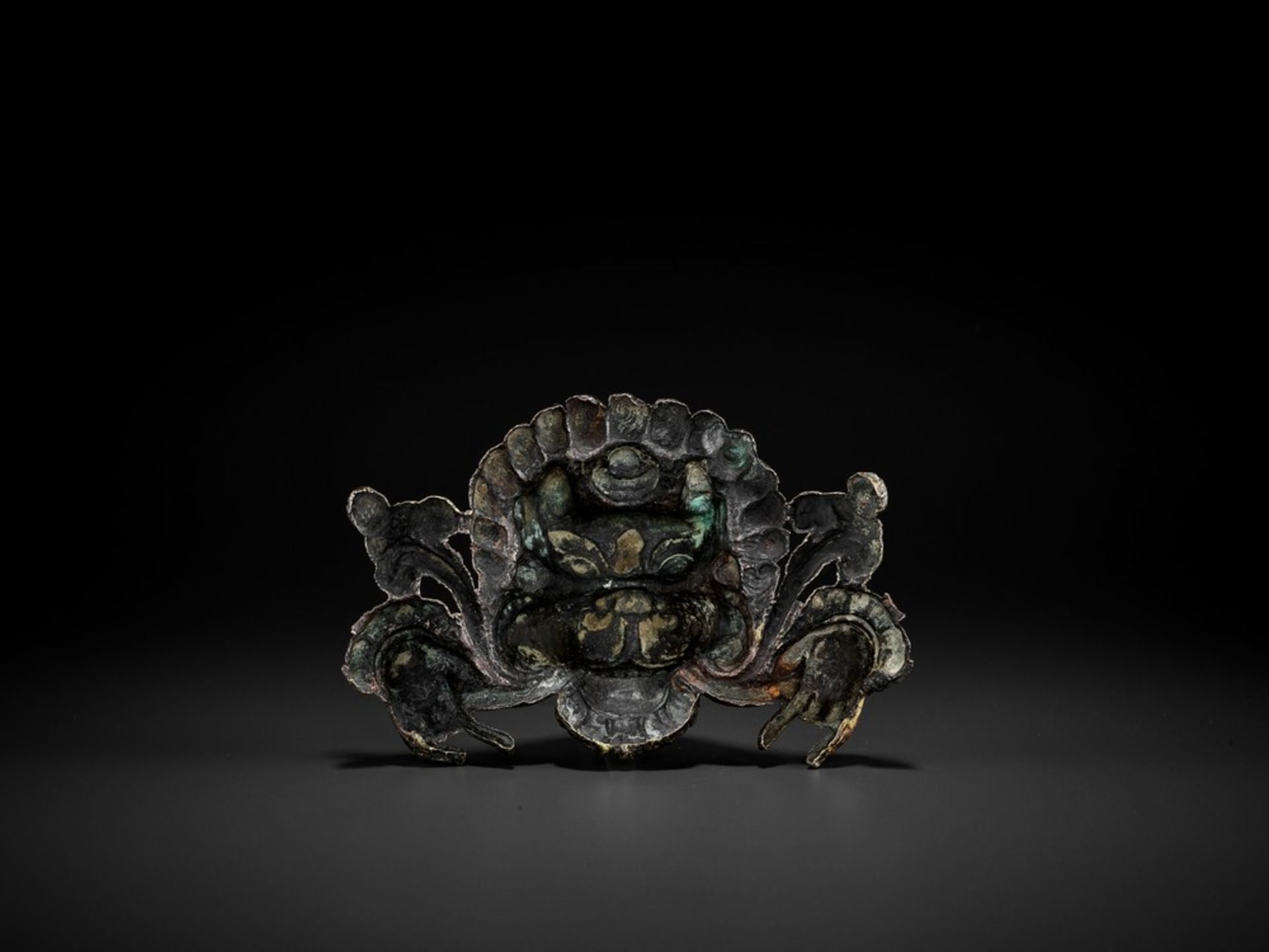 A COPPER REPOUSSÉ AND RELIEF FIGURE OF A SNOW LION DANCER, QING < - Image 6 of 8