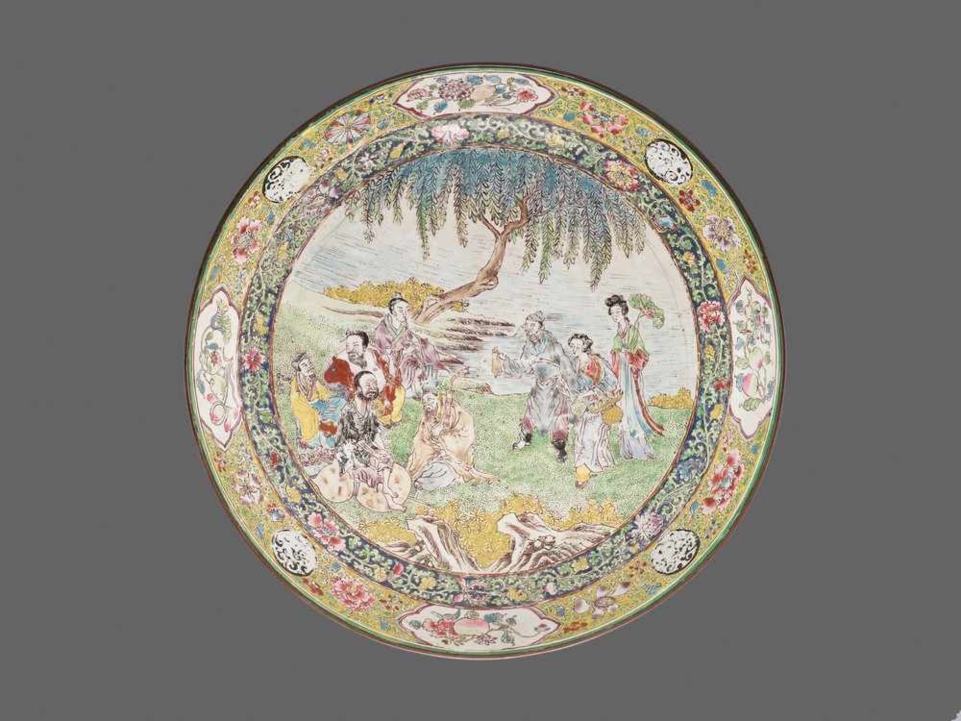 A CANTON ENAMEL ‘BAXIAN’ DISH, MID-QING <br