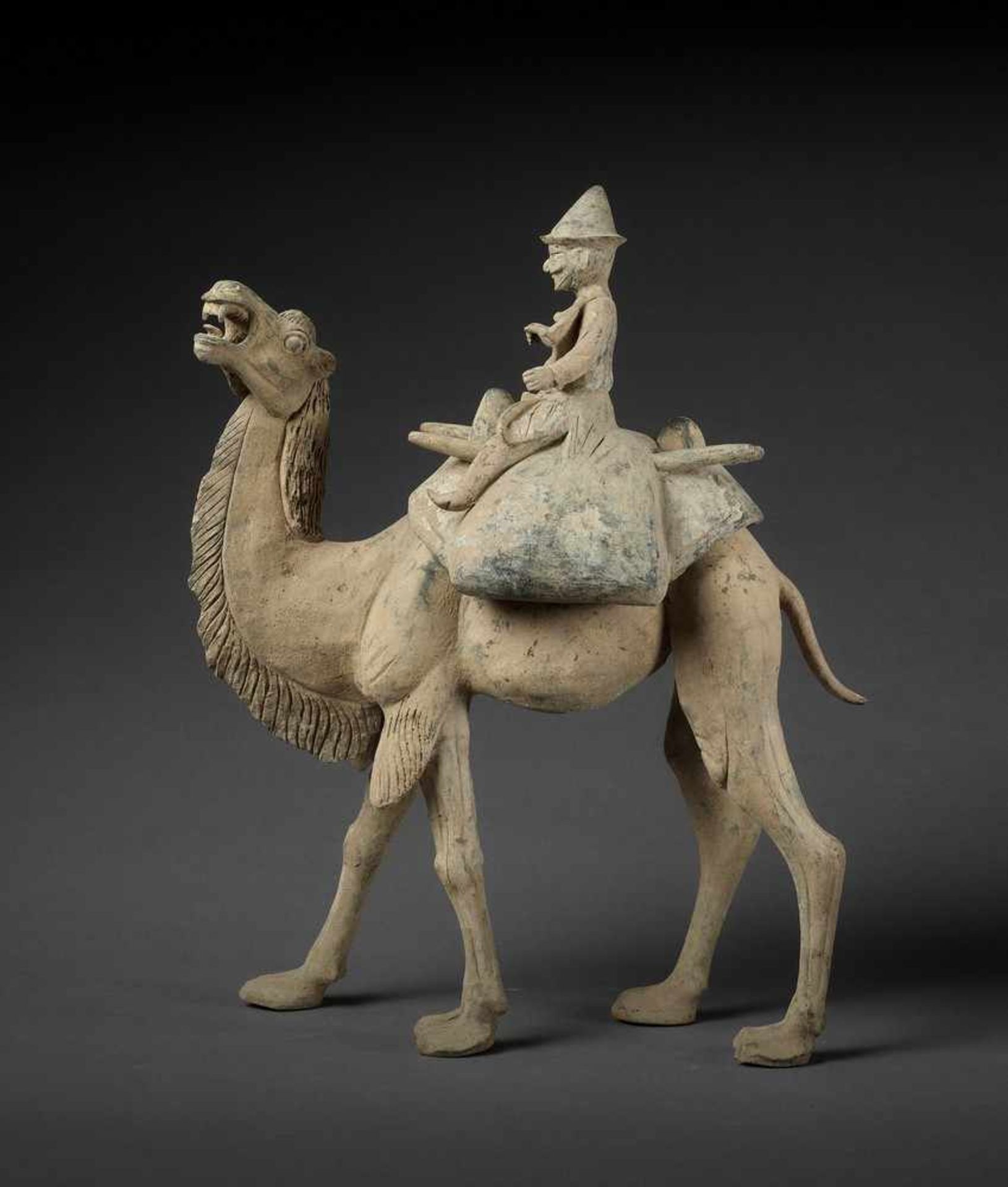 A MASSIVE POTTERY FIGURE OF A CAMEL AND RIDER, TANG DYNASTY