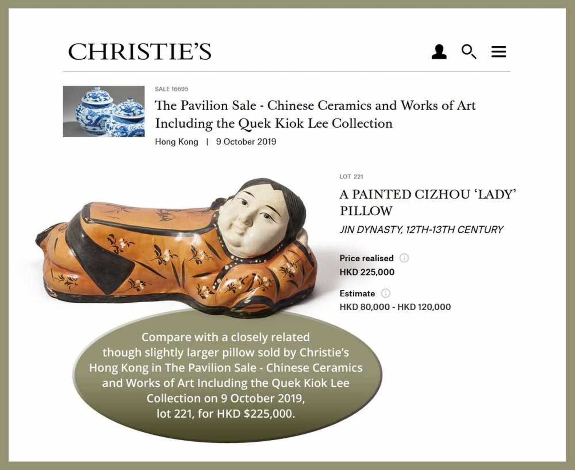 A PAINTED CIZHOU ‘SLEEPING LADY’ PILLOW, JIN DYNASTY China, 1115-1234. Modeled in the form of a - Bild 4 aus 17
