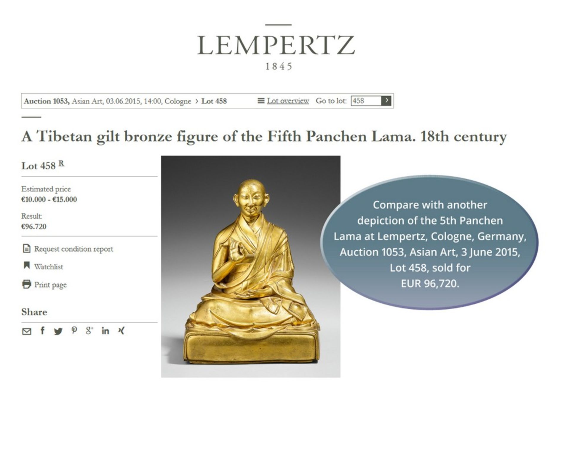 A GILT BRONZE OF THE FIFTH PANCHEN LAMA, TIBET, LATE 17TH TO EARLY 18TH CENTURY - Bild 12 aus 12