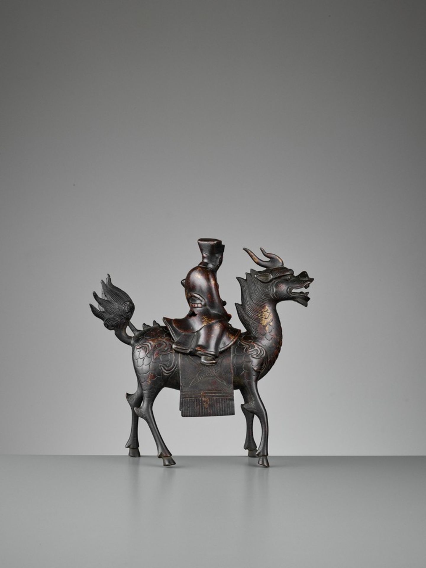 A ‘QILIN AND DIGNITARY’ BRONZE CENSER, QING <br - Image 6 of 13