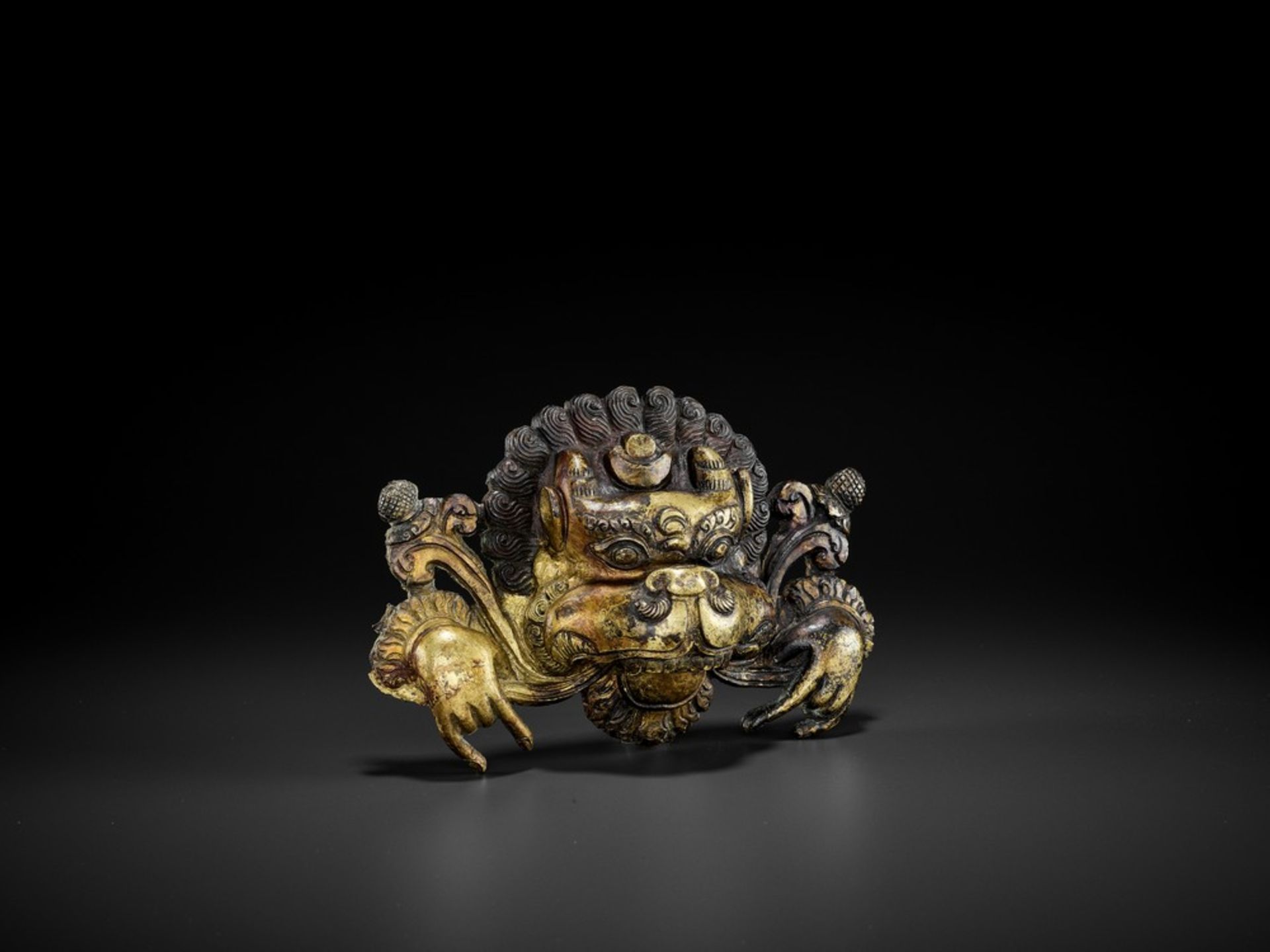 A COPPER REPOUSSÉ AND RELIEF FIGURE OF A SNOW LION DANCER, QING < - Image 5 of 8