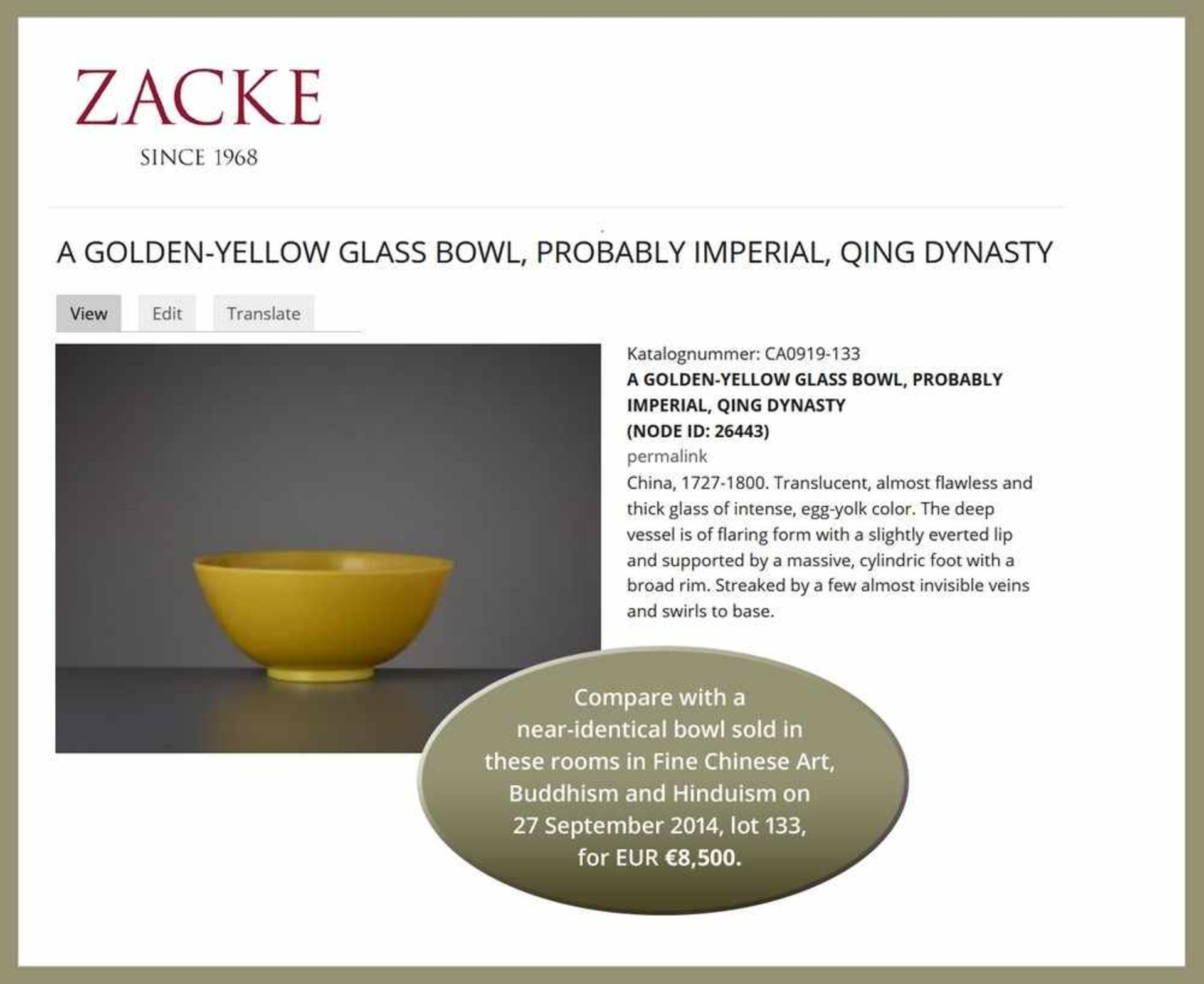 A MUSTARD-YELLOW GLASS BOWL, PROBABLY IMPERIAL, QING DYNASTY - Image 3 of 10