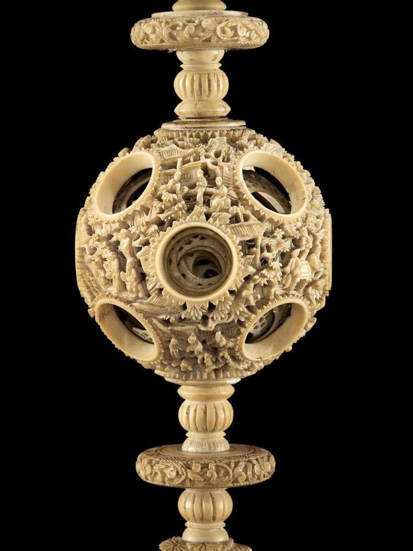 A CANTON SCHOOL 'MAGIC' IVORY BALL ON A TALL STAND, QING DYNASTY - Image 2 of 13