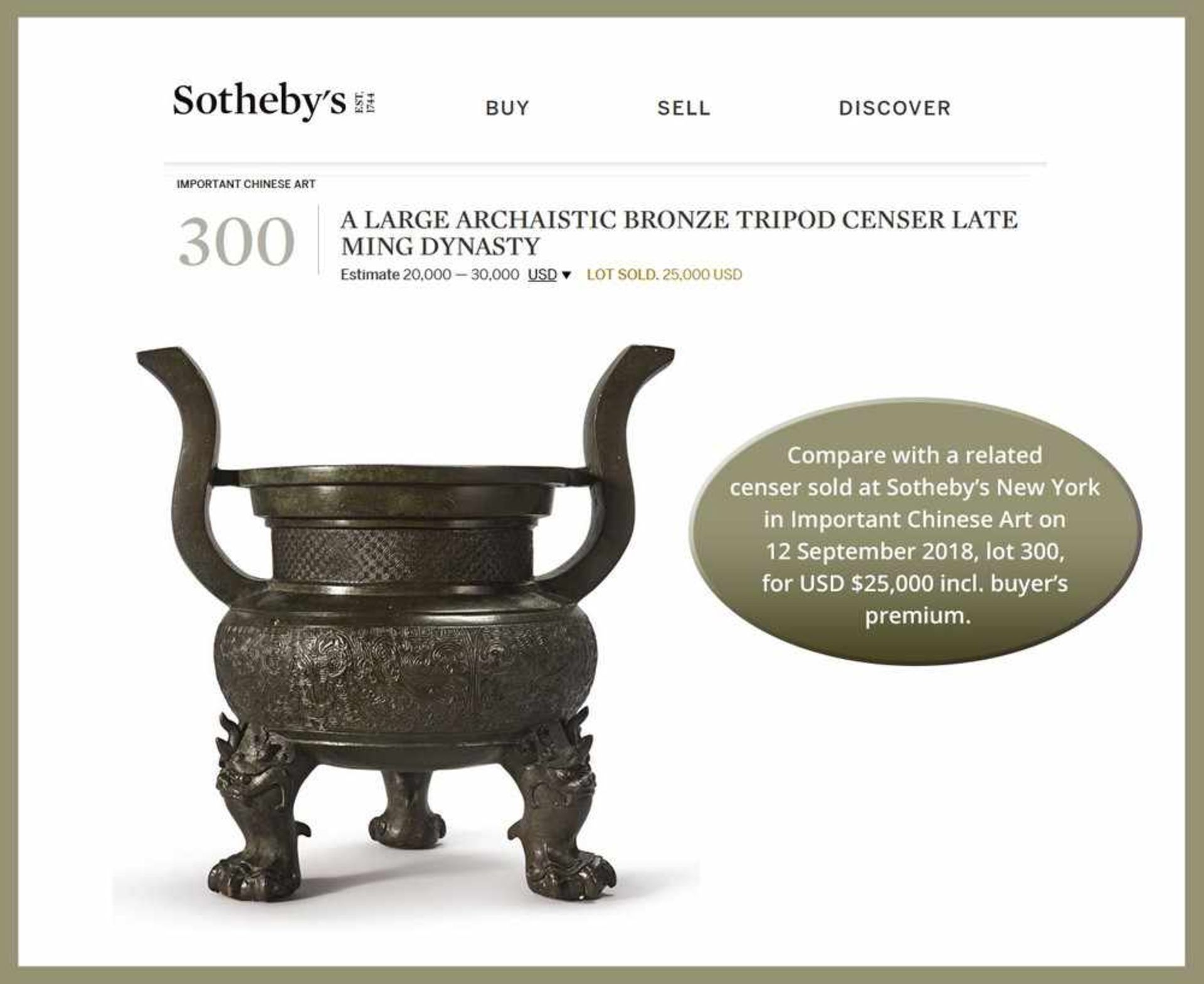 A HEAVILY CAST BRONZE TRIPOD CENSER, MING DYNASTY - Image 3 of 11