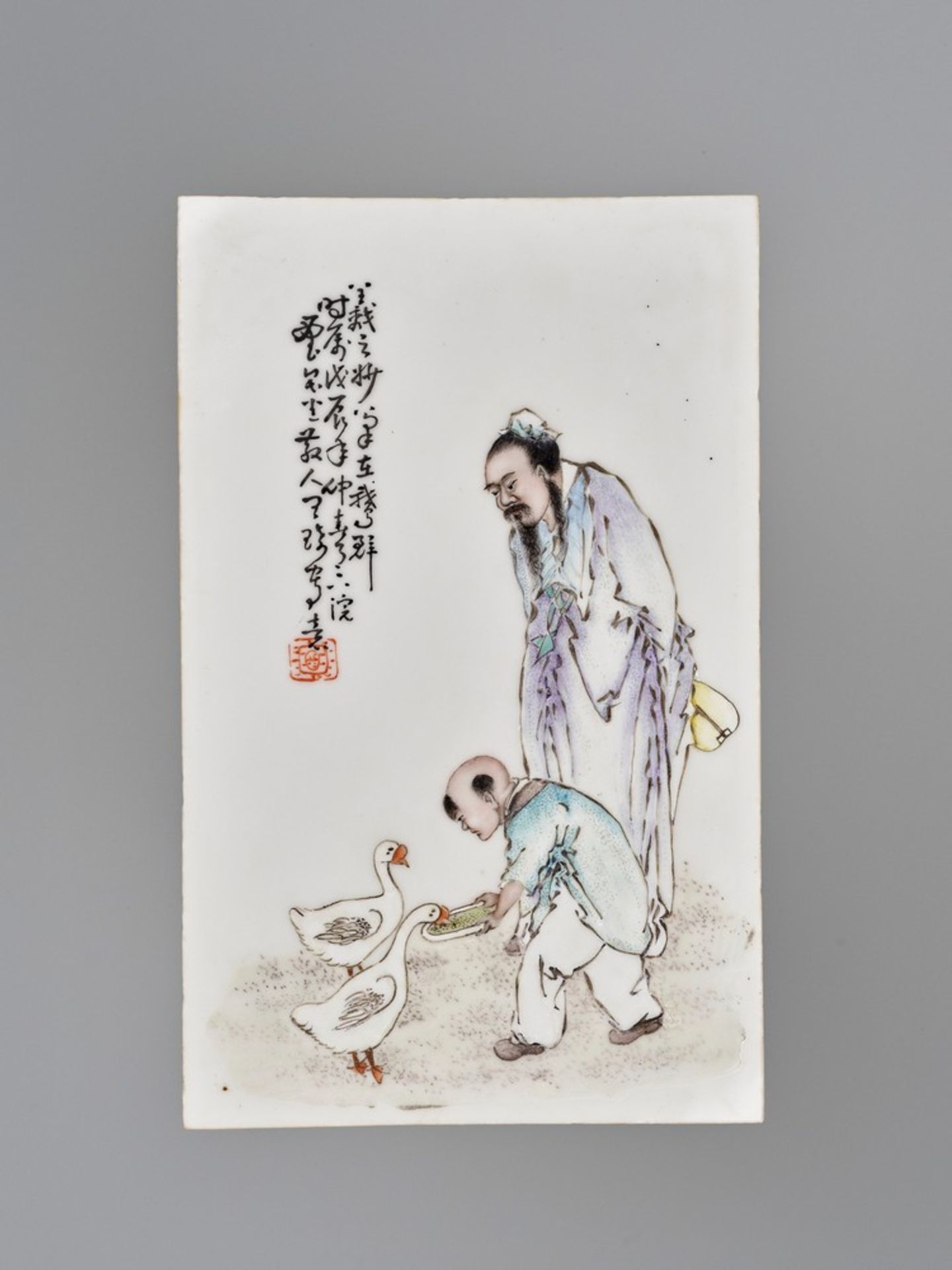 A PORCELAIN PLAQUE BY WANG QI (1884-1937)