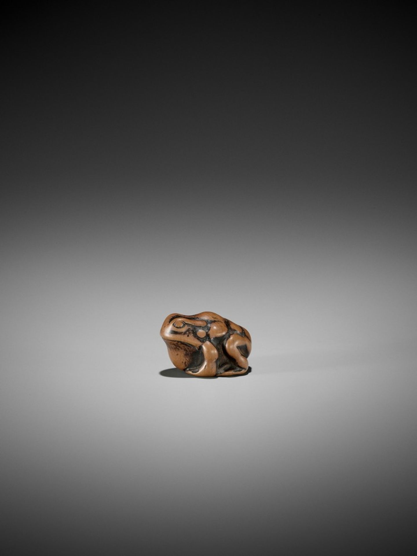 AN EARLY WOOD NETSUKE OF A TOAD UnsignedJapan, 18th century, Edo period (1615-1868)Published: - Bild 3 aus 8