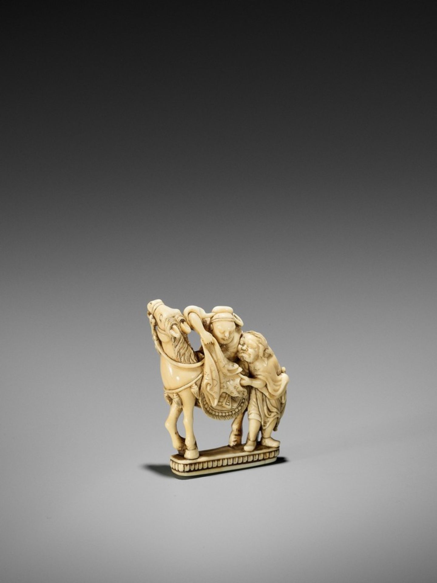 A RARE AND LARGE IVORY SEAL NETSUKE OF YOJO AND CHO BUJUTSU UnsignedJapan, mid-18th century, Edo