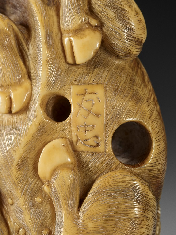 TOMOTADA: A FINE IVORY NETSUKE OF A RECUMBENT COW Signed Tomotada 友忠Japan, Kyoto, late 18th to early - Image 10 of 10