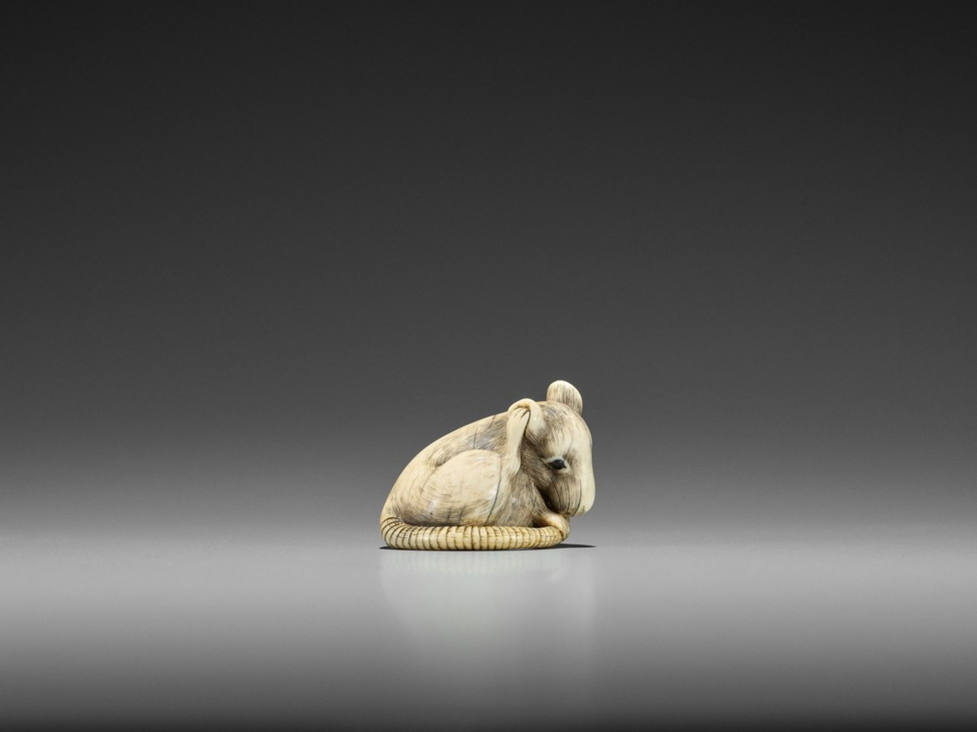 AN EXCEPTIONAL KYOTO SCHOOL IVORY NETSUKE OF A RAT UnsignedJapan, Kyoto, late 18th century, Edo - Bild 8 aus 11