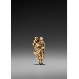 A FINE IVORY NETSUKE OF SHOKI AND ONI UnsignedJapan, probably Kyoto, late 18th to early 19th