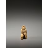 A RARE AND EARLY IVORY NETSUKE OF A MONKEY WITH YOUNG UnsignedJapan, 18th century, Edo period (