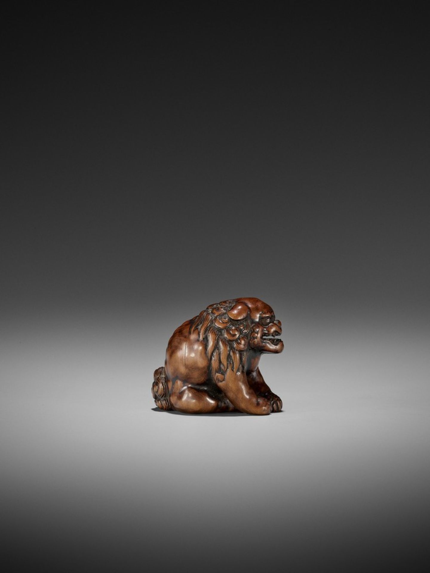 A WOOD NETSUKE OF A SHISHI ATTRIBUTED TO CHIKUYOSAI TOMOCHIKA I Attributed to Chikuyosai Tomochika - Bild 2 aus 11