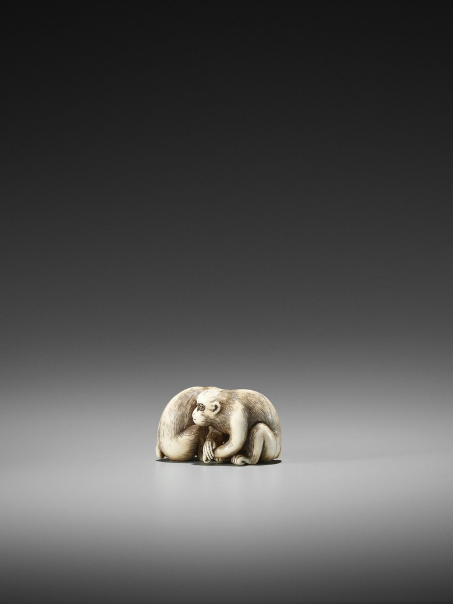 OKATORI: AN EXCELLENT IVORY NETSUKE OF TWO MONKEYS By Okatori, signed Okatori 岡隹Japan, Kyoto, late - Bild 4 aus 11