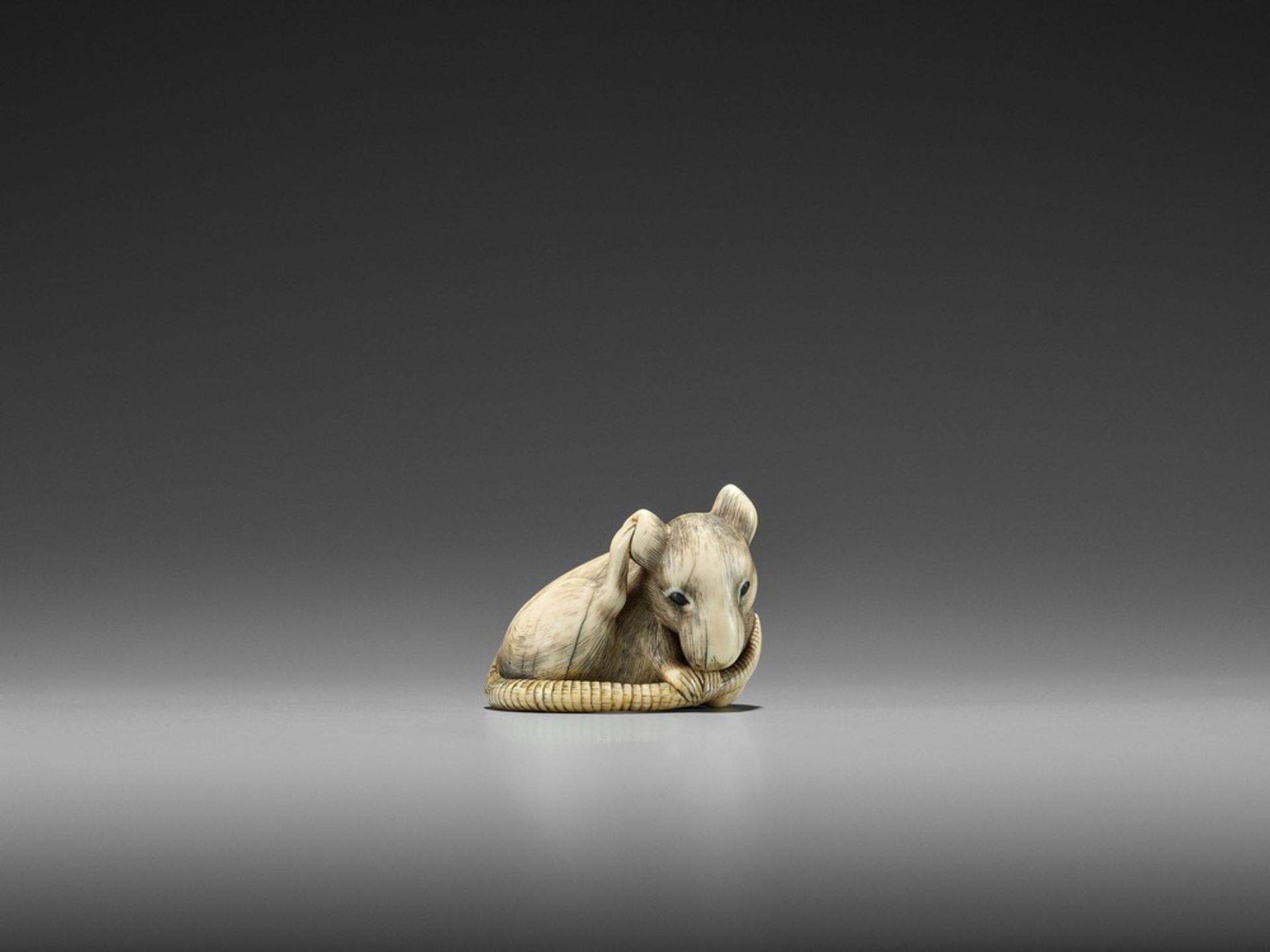 AN EXCEPTIONAL KYOTO SCHOOL IVORY NETSUKE OF A RAT UnsignedJapan, Kyoto, late 18th century, Edo - Bild 9 aus 11