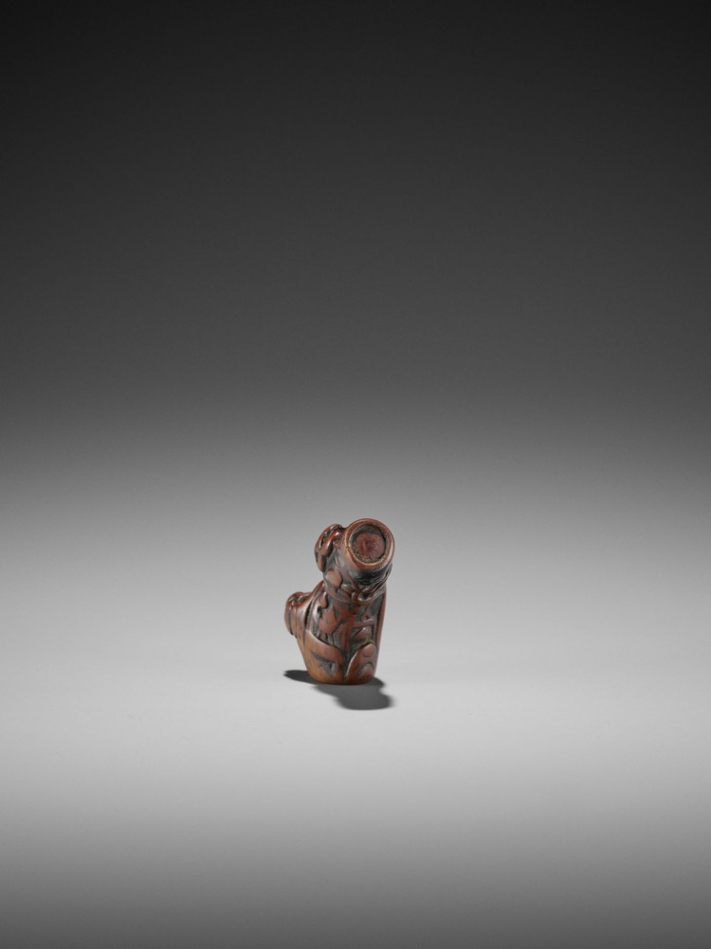 AN OLD WORN WOOD NETSUKE OF BIRDS AND MONKEYS IN A PLUM TREE UnsignedJapan, 18th century, Edo period - Bild 5 aus 12