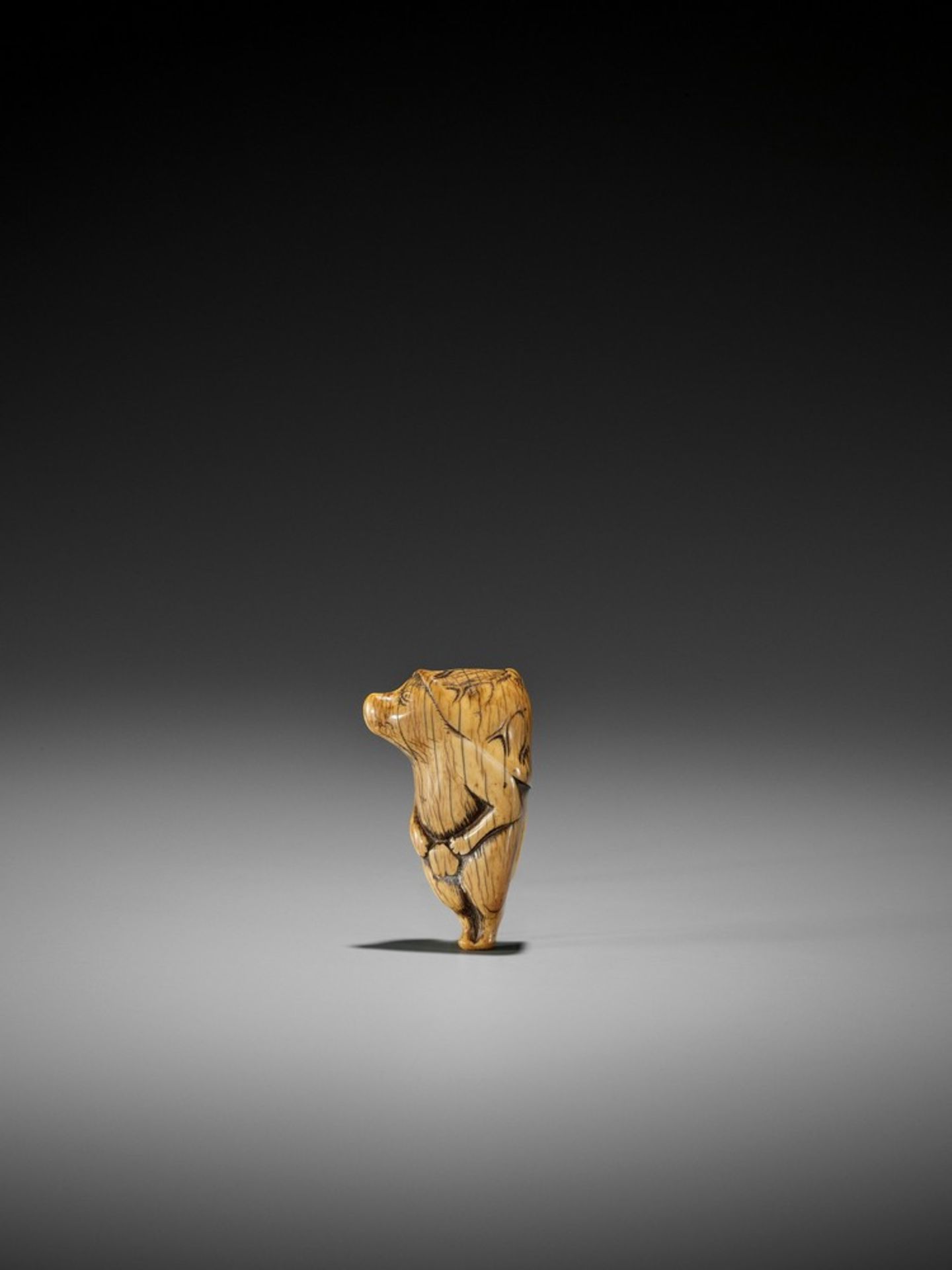 AN EARLY IVORY NETSUKE OF A TANUKI UnsignedJapan, 17th century, Edo period (1615-1868)A pleasingly - Bild 3 aus 7