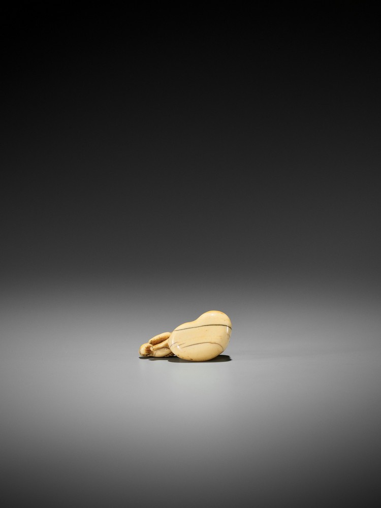 AN EARLY AND AMUSING IVORY NETSUKE OF CHOKARO’S HORSE STUCK IN A GOURD UnsignedJapan, 18th - Image 9 of 12