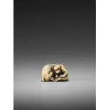 OKATORI: AN EXCELLENT IVORY NETSUKE OF TWO MONKEYS By Okatori, signed Okatori 岡隹Japan, Kyoto, late