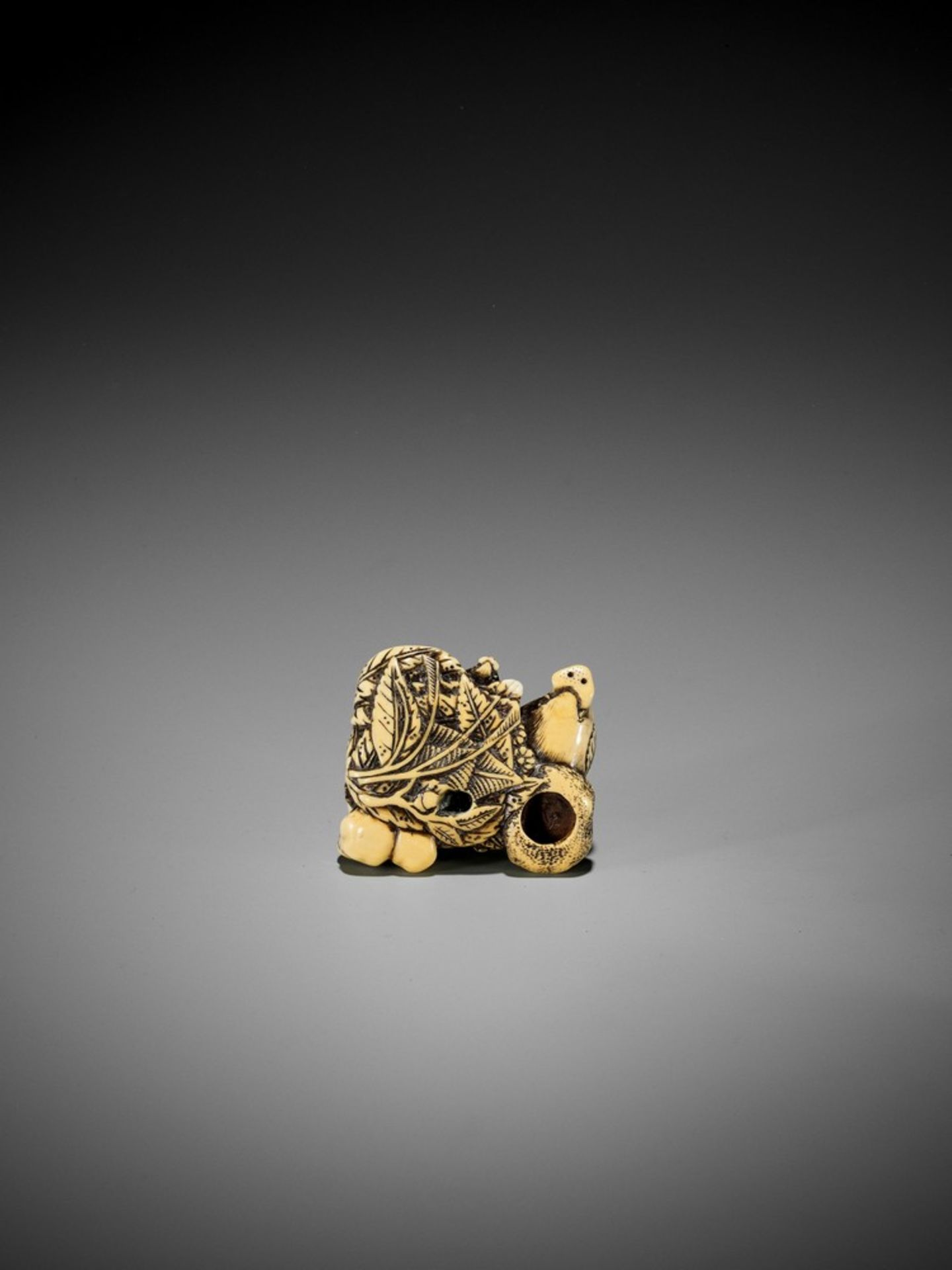 A GOOD KYOTO SCHOOL IVORY NETSUKE OF TWO RESTING BOARS UnsignedJapan, Kyoto, 18th century, Edo - Bild 3 aus 8