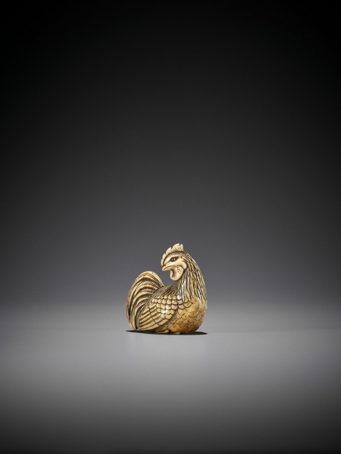 OKAKOTO: A FINE IVORY NETSUKE OF A COCKEREL By Yamaguchi Okakoto, signed Okakoto 岡言Japan, Kyoto, - Image 2 of 12