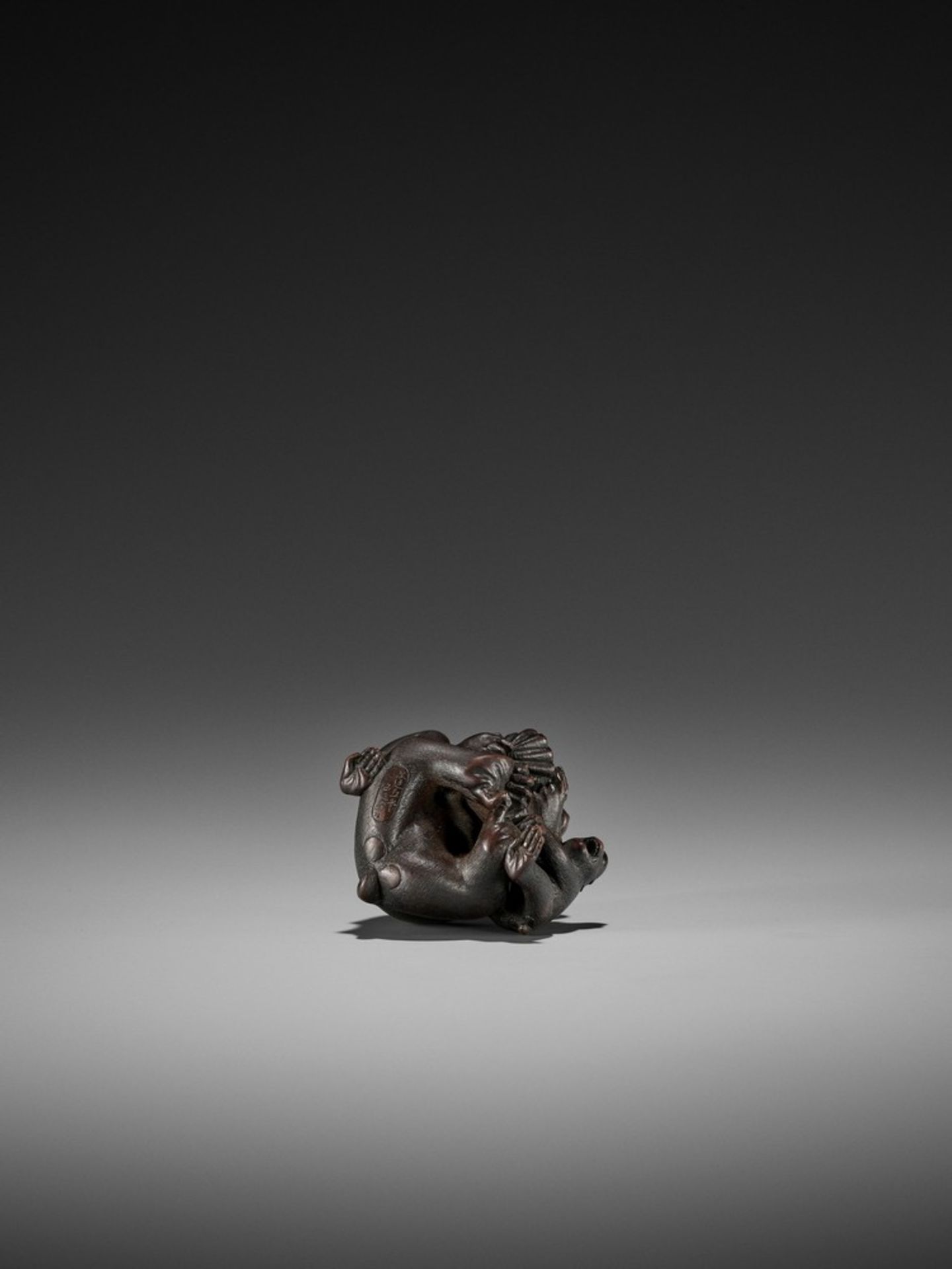 HOKYUDO ITSUMIN: A FINE WOOD OKIMONO NETSUKE OF MONKEYS WITH A WASP NEST By Hokyudo Itsumin, - Bild 10 aus 12