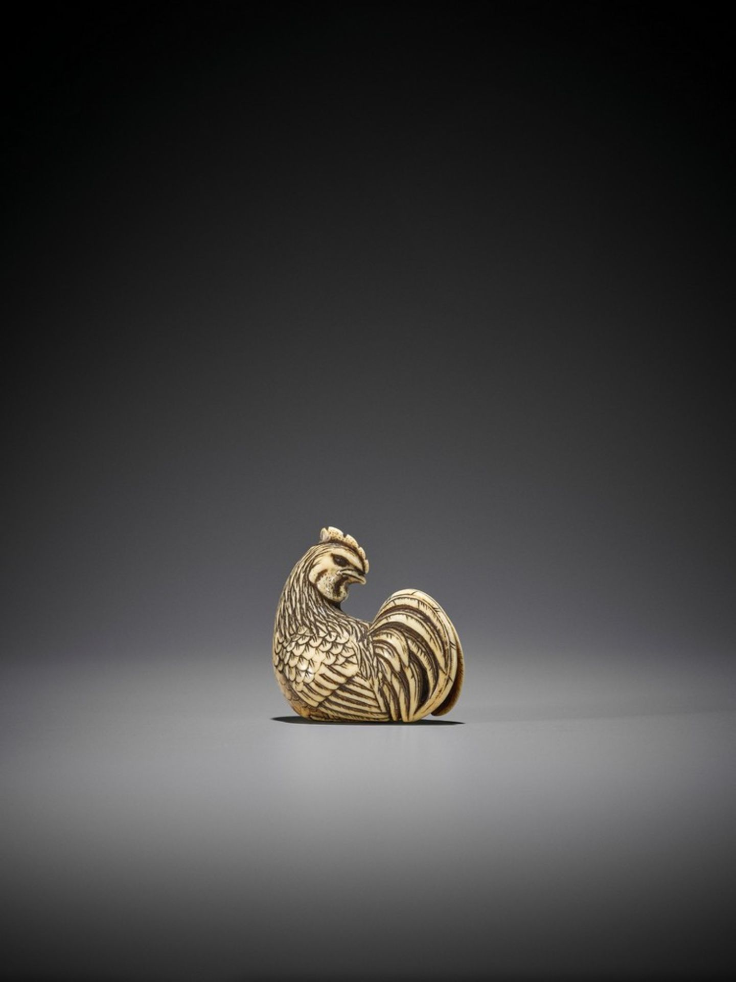 OKAKOTO: A FINE IVORY NETSUKE OF A COCKEREL By Yamaguchi Okakoto, signed Okakoto 岡言Japan, Kyoto, - Image 5 of 12