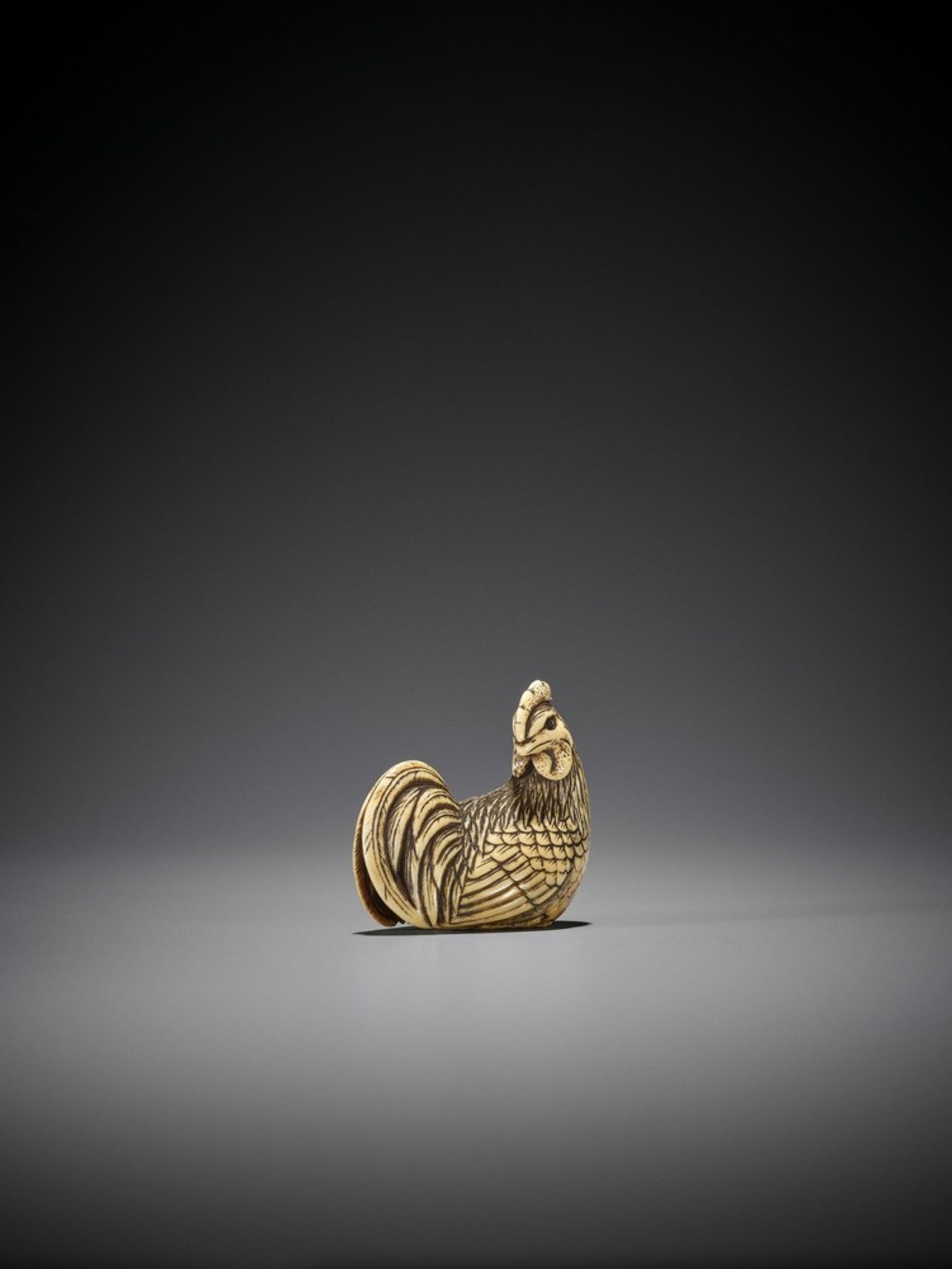 OKAKOTO: A FINE IVORY NETSUKE OF A COCKEREL By Yamaguchi Okakoto, signed Okakoto 岡言Japan, Kyoto, - Image 8 of 12