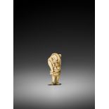 A RARE IVORY NETSUKE OF A DANCING KUMOSUKE (TOKAIDO ROAD PORTER) UnsignedJapan, late 18th century,