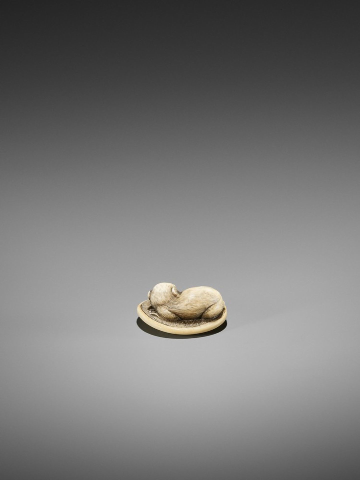 AN IVORY NETSUKE OF A MONKEY ON ZABUTON UnsignedJapan, probably Osaka, early 19th century, Edo - Bild 4 aus 8