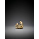 OKAKOTO: A FINE IVORY NETSUKE OF A COCKEREL By Yamaguchi Okakoto, signed Okakoto 岡言Japan, Kyoto,