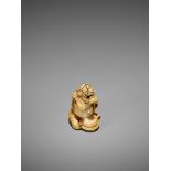 AN EARLY IVORY NETSUKE OF A REPENTING ONI UnsignedJapan, 18th century, Edo period (1615-1868)The