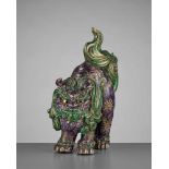 A LARGE KUTANI PORCELAIN FIGURE OF A FRIGHTENED SHISHI Japan, Meiji (1868-1912) to Taisho period (