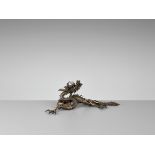 A BRONZE OKIMONO OF A DRAGON WITH ROCK CRYSTAL BALL Japan, Meiji period (1868-1912)Finely cast as
